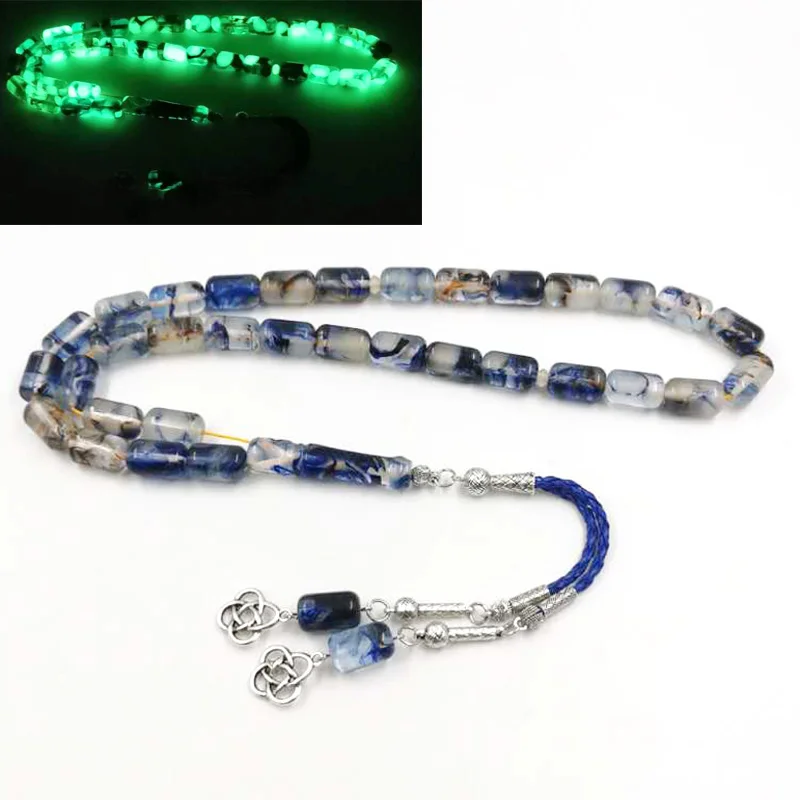 

Tasbih Luminous Blue Resin with leather tassel muslim misbaha rosary bracelet turkish fashion arabic bracelet eid gift adha