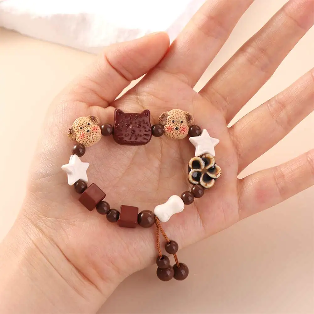 Bangle Cute Dog Beaded Bracelet Star Resin Cat Beads Bracelet Wristband Adjustable Biscuit Bear Bracelet Hand Accessory