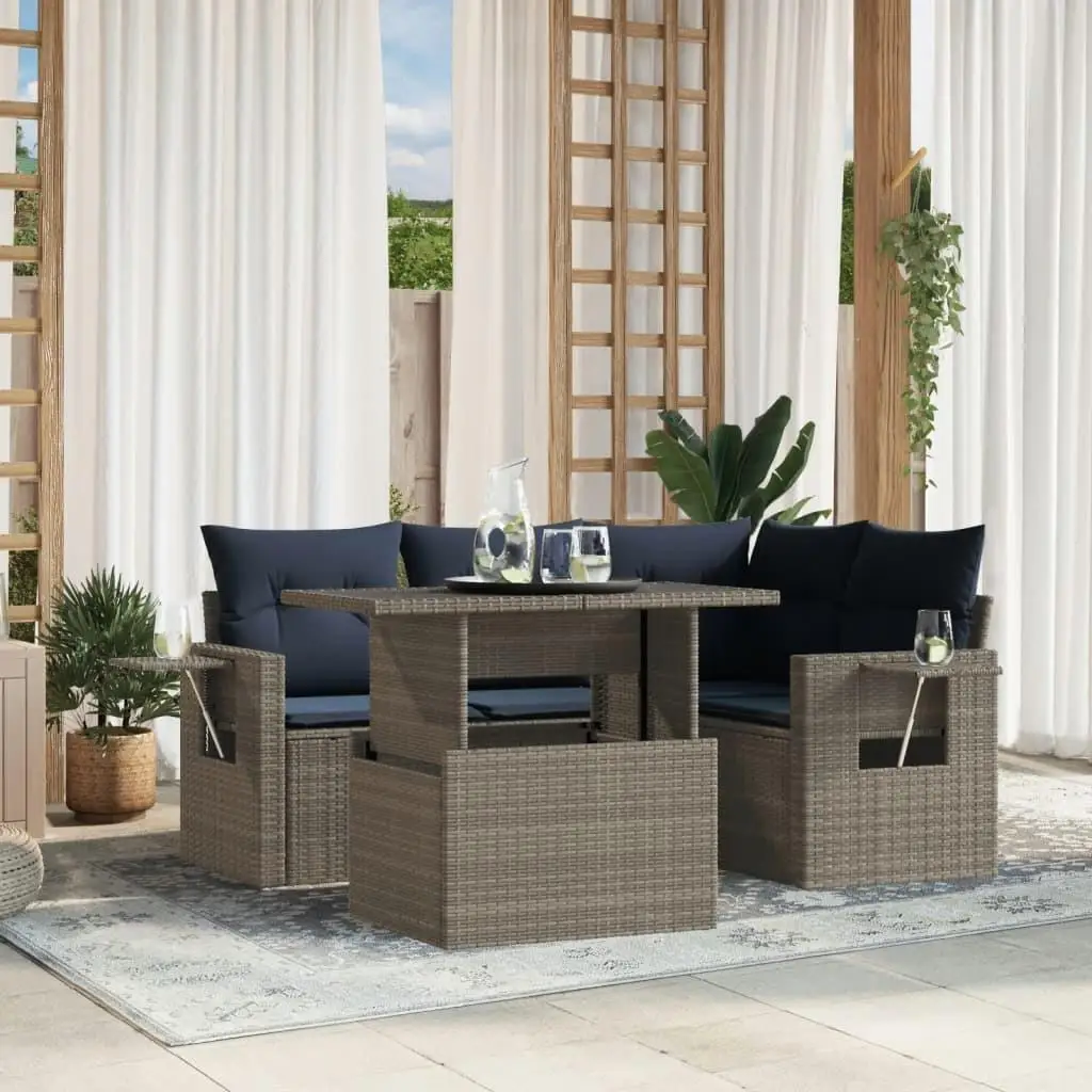 

5 Piece Gray Poly Rattan Patio Sofa Set with Comfortable Cushions Outdoor Furniture