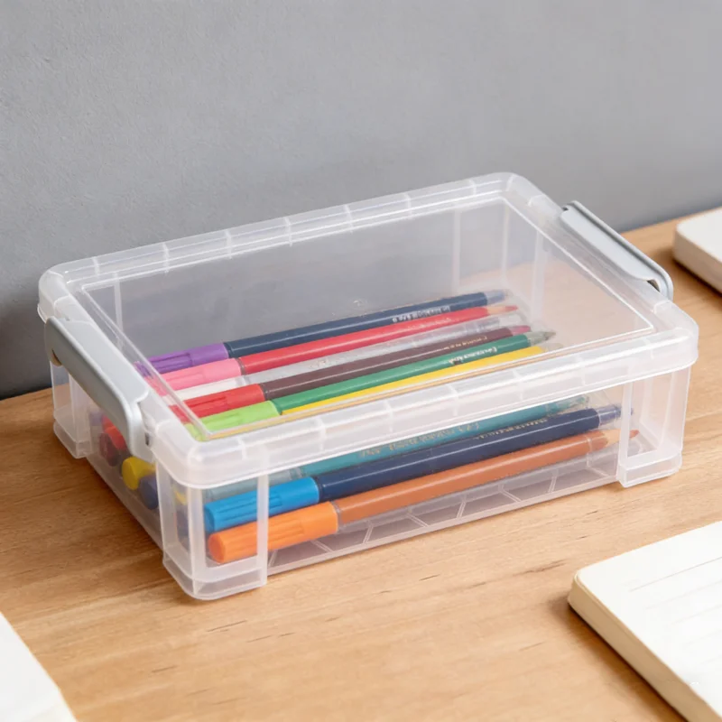 

Stackable Plastic Storage Box Portable Watercolor Drawing Pen Case For Painting Plastic Rectangular Stationery Organizer Box