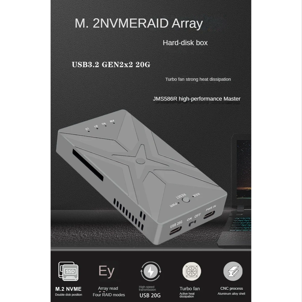 M.2 NVME SSD Dual Bay M2 SSD Case Support M.2 Nvme SSD Disk for SSD Hard Disk Box TYPE-C USB3.2 GEN2 20Gbps