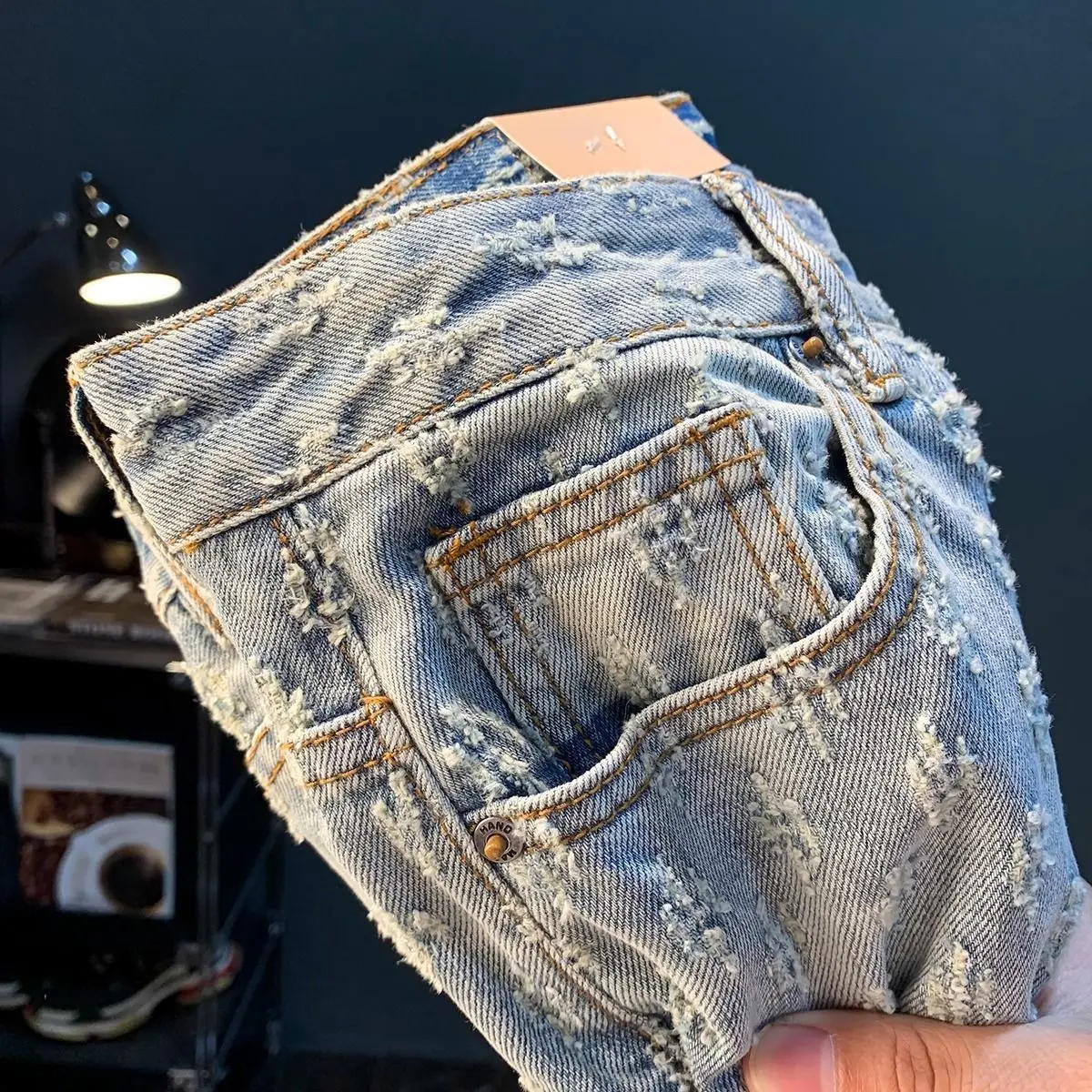 Denim shorts men's summer thin straight five-point pants design sense large size trend casual pants men
