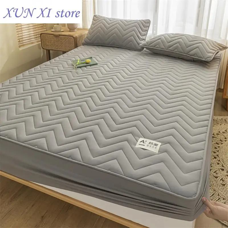 2023 Cotton Mattress Cover Thickened Pad Breathable Soft Bed Bed Linen Elastic Fitted Sheet for Single Double Queen King Beds