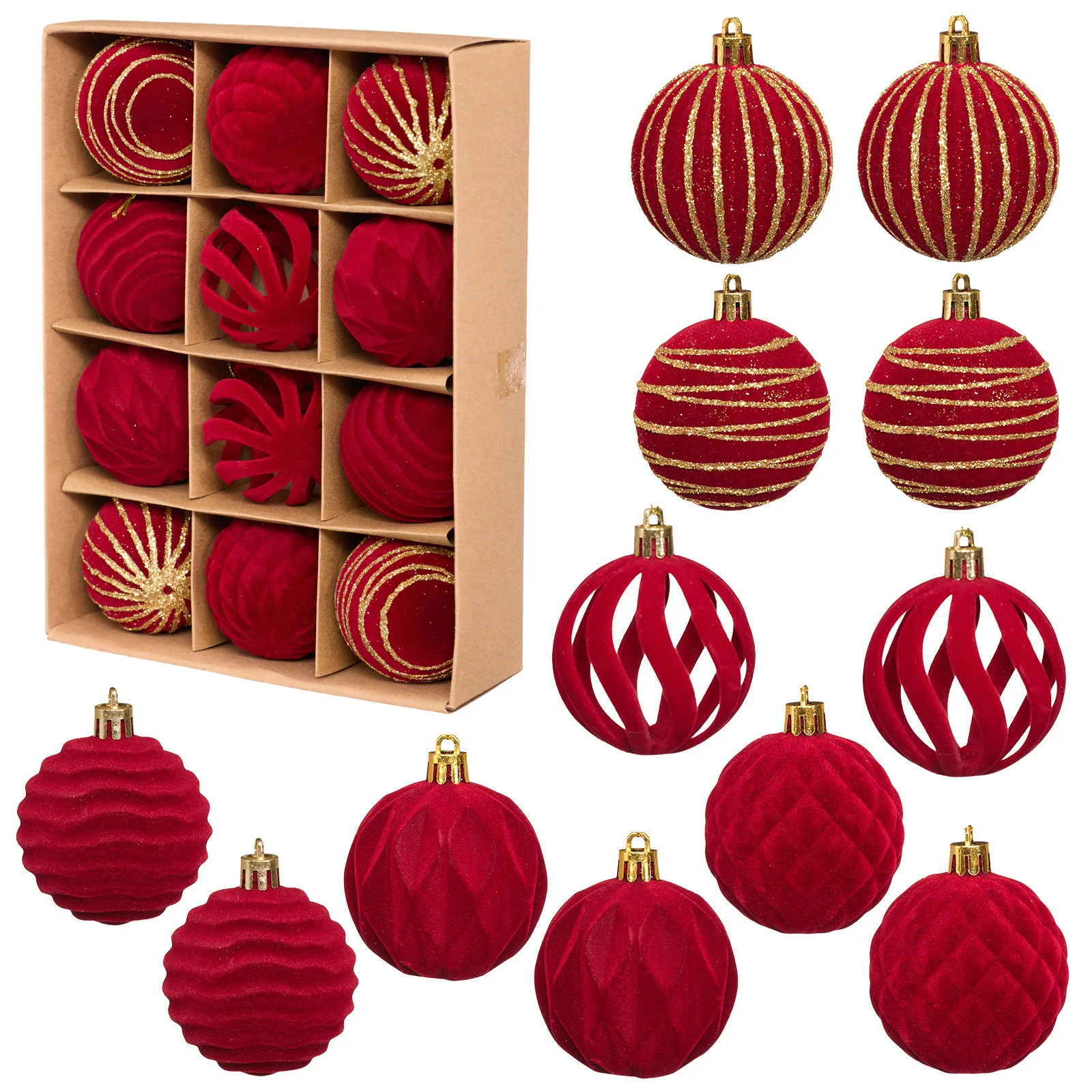 

12PCS Christmas Balls Ornaments 6CM Flocking Figure Christmas Tree Party Decoration New Year Christmas Spheres Pendant