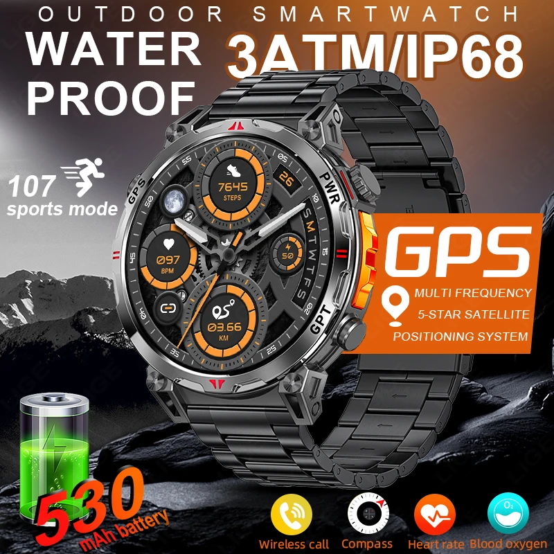 LIGE Smart Watch GPS Sport all'aria aperta Smartwatch Assistente vocale Chiamata Bluetooth Monitoraggio della frequenza cardiaca 100 + Modalità sportiva Smart Watch