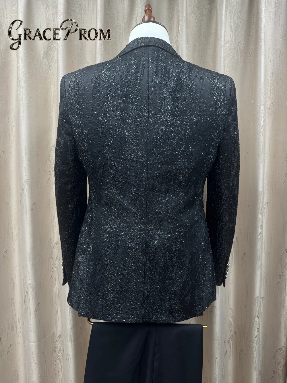 بدلة فاخرة للرجال بصدر واحد مكونة من 3 قطع أنيقة باللون الأسود الأنيق طقم رسمي للحفلات الراقصة لحفلات الزفاف والعريس #3