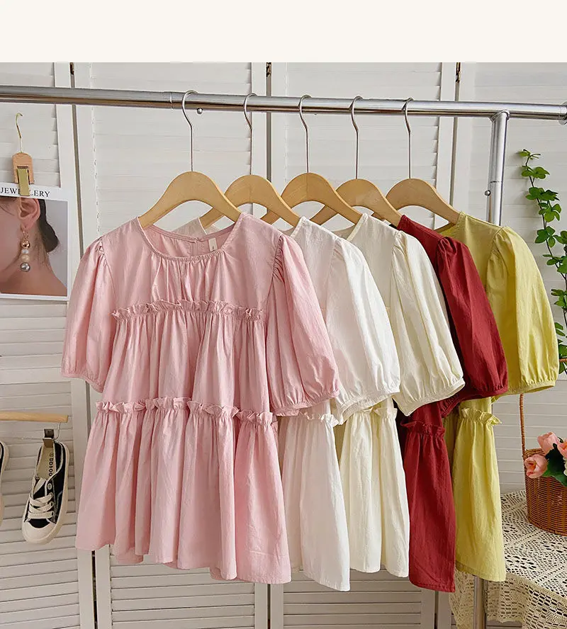 Bubble Sleeve Shirts Korean Solid Babydoll Shirt Summer Top Women 2025 Elegant Youth Solid Short Sleeve Casual Shirt Daily