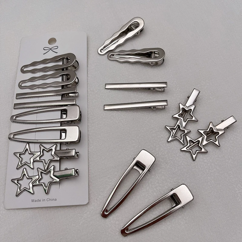 8 Stück Mädchen-Haarspangen Silberne Metall-Entenschnabelclips Damen-Haarklammern Seitliche Ponyclips Damen-Haarspangen Haaraccessoires – Detail 3