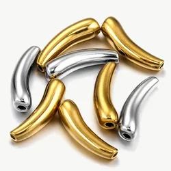 5 10 20pcs Stainless Steel Gold Plated Curved Tube Drip Bead charms DIY Bracelet Necklace Needle Thread Jewelry Making Materials