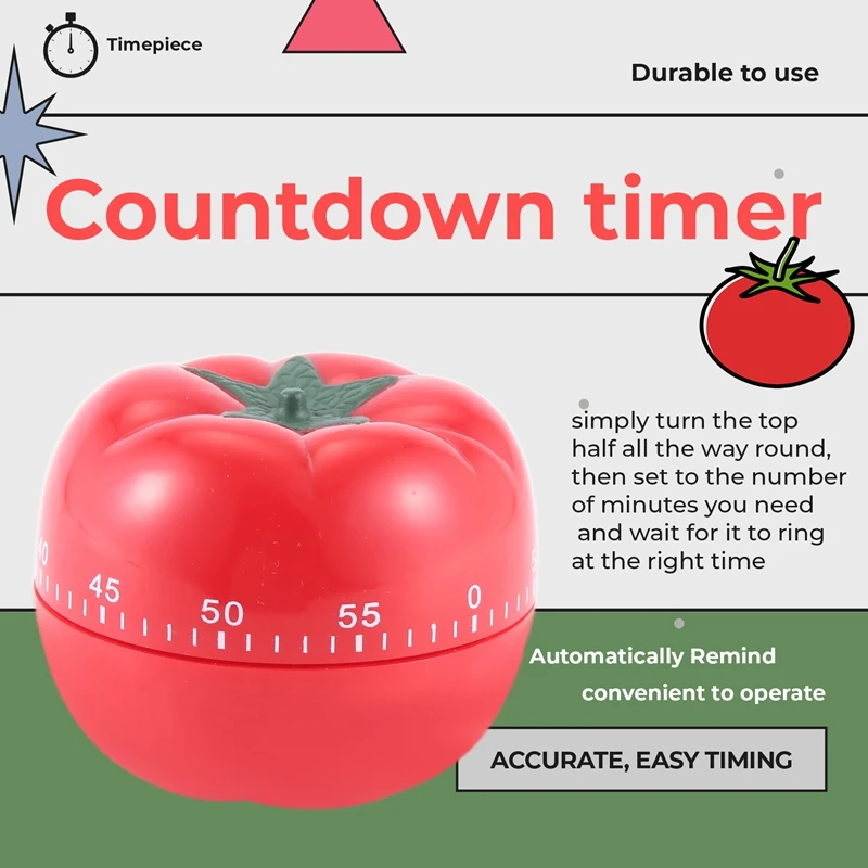 ●1-60min 360 Degree Fashion Cute Indoor Kitchen Practical Tomato Mechanical Countdown Timer-ROWI