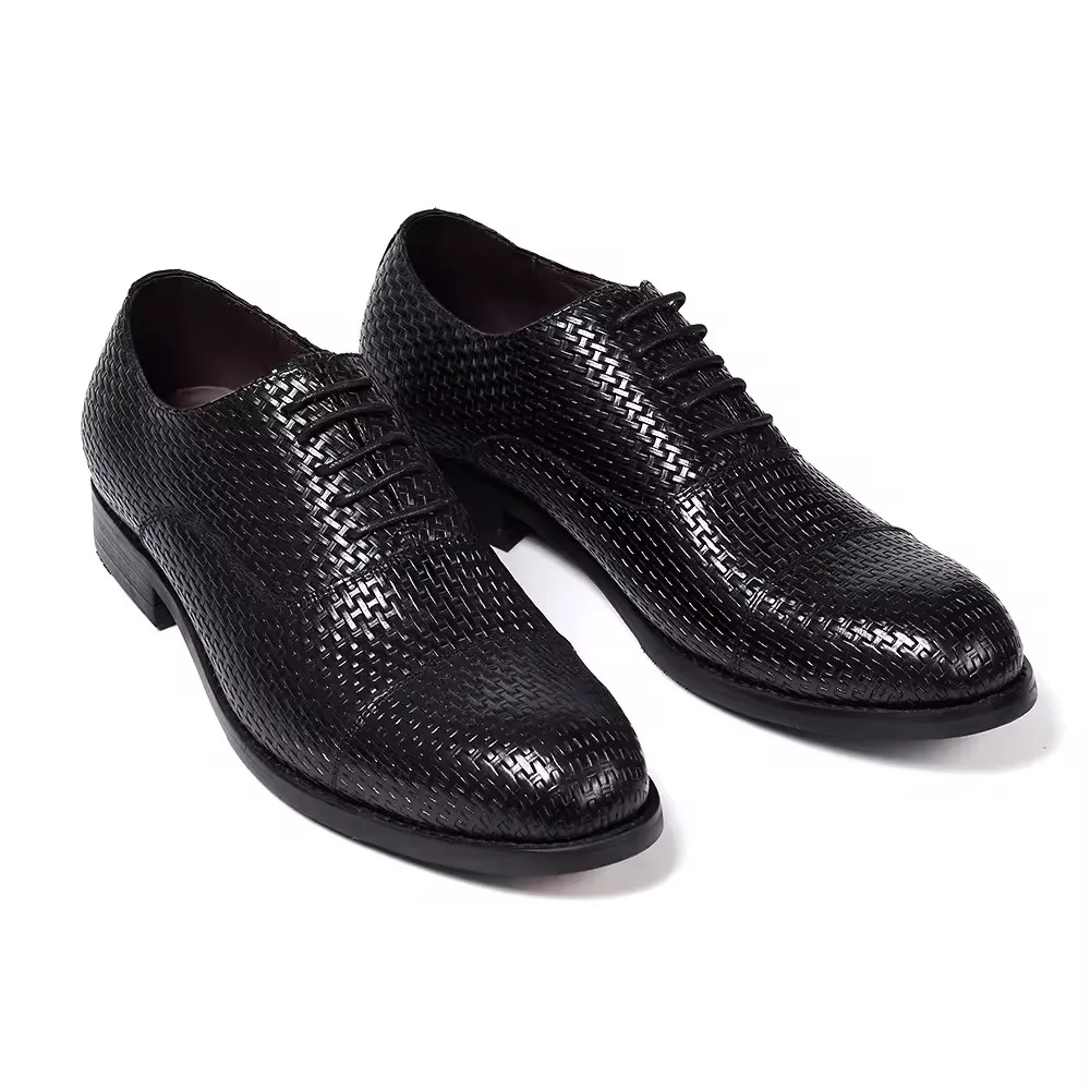 Business leather Shoes Formal Men Shoes Three Joints Woven Pattern Embossed Cowhide Men Shoes Hard Sole Oxford Party Shoes