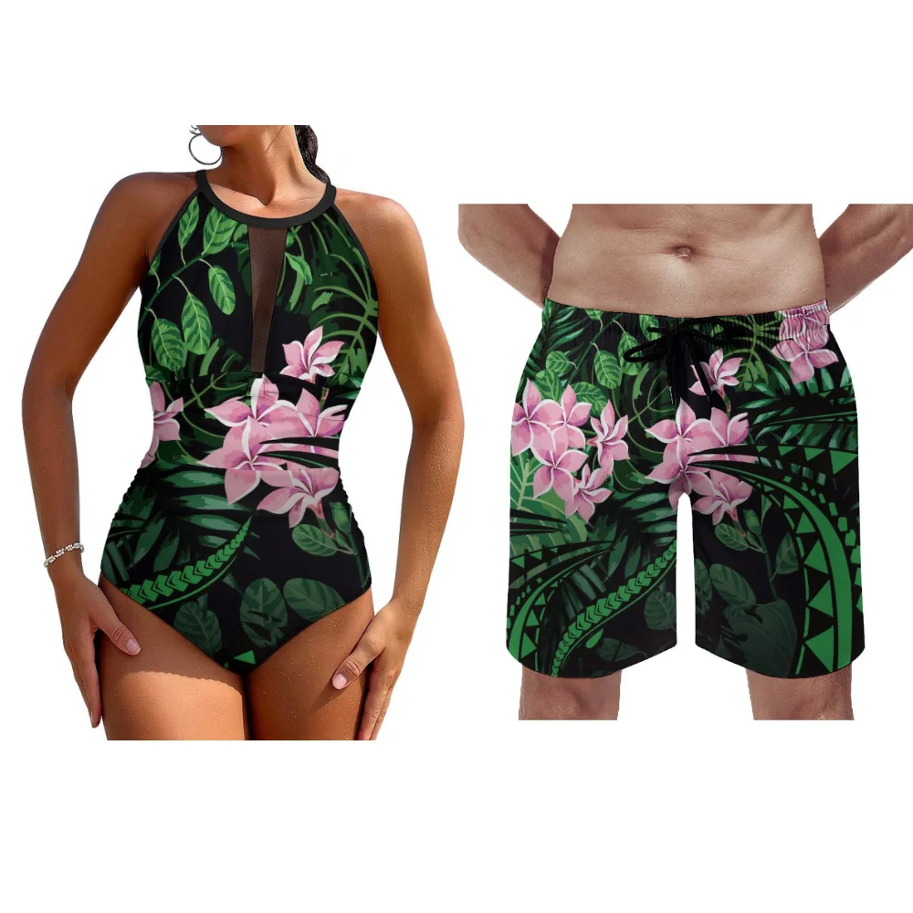 Pacific Island-Maillot de bain une pièce pour homme et femme, bikini cuissardes, culotte de plage, sur mesure, pour couple