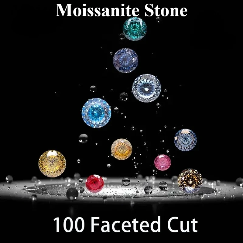 

Moissanite Stone Round Shape 100 Faceted Cut Multiple Color Lab Grown Gemstone for DIY Charms Jewelry Making with Certificate