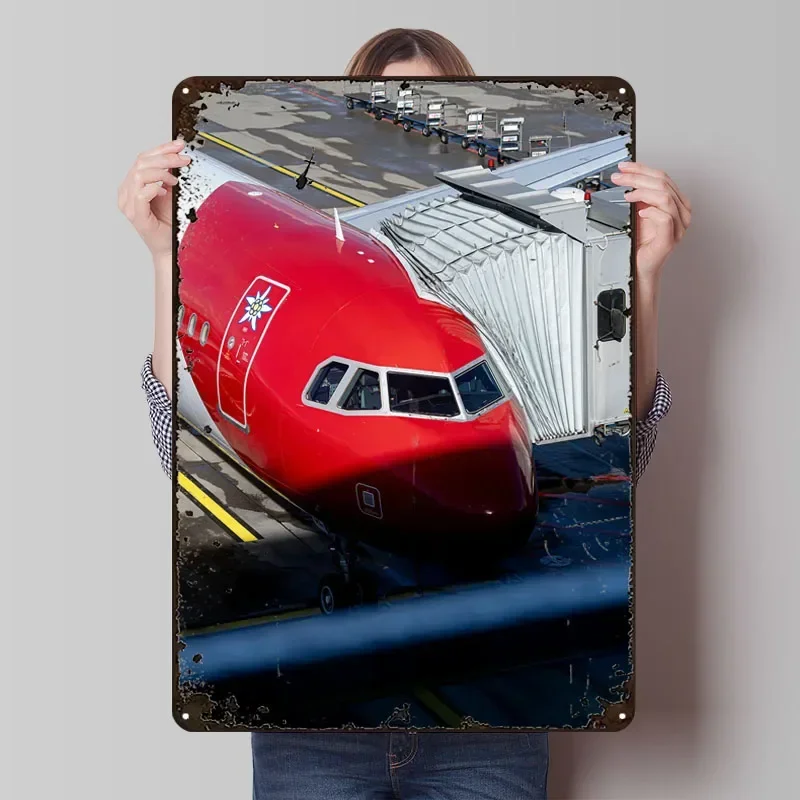 Edelweiss A320 At Zurich Airport Tinplate Sign Airplane Poster Vintage Metal Plate Custom Metal Signs for Wall Art Decoration