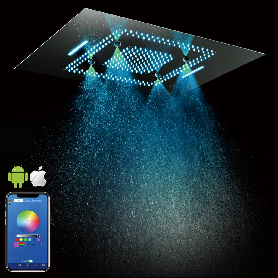 

Rainfall Shower Heads Led Light Phone Control Shower Head 600*800mm Ceiling Rain Shower Waterfall Massage Bathroom Showerheads
