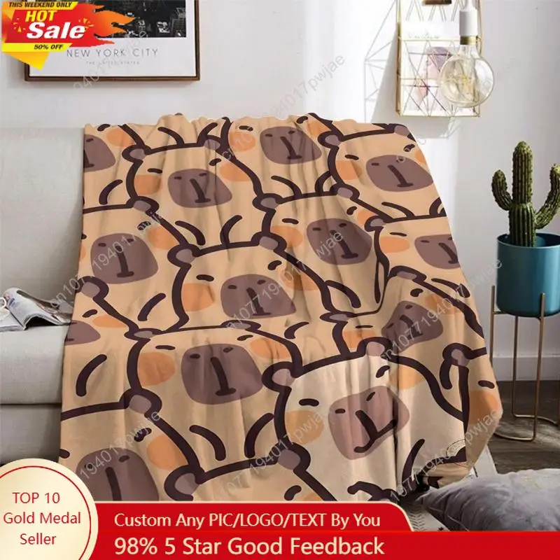 

Soft Funny Throw Blanket Cute Cozy Cuddle Ultra-Cartoon Capybara Print Flannel Blanket All-Season Throw For Custom Blankets