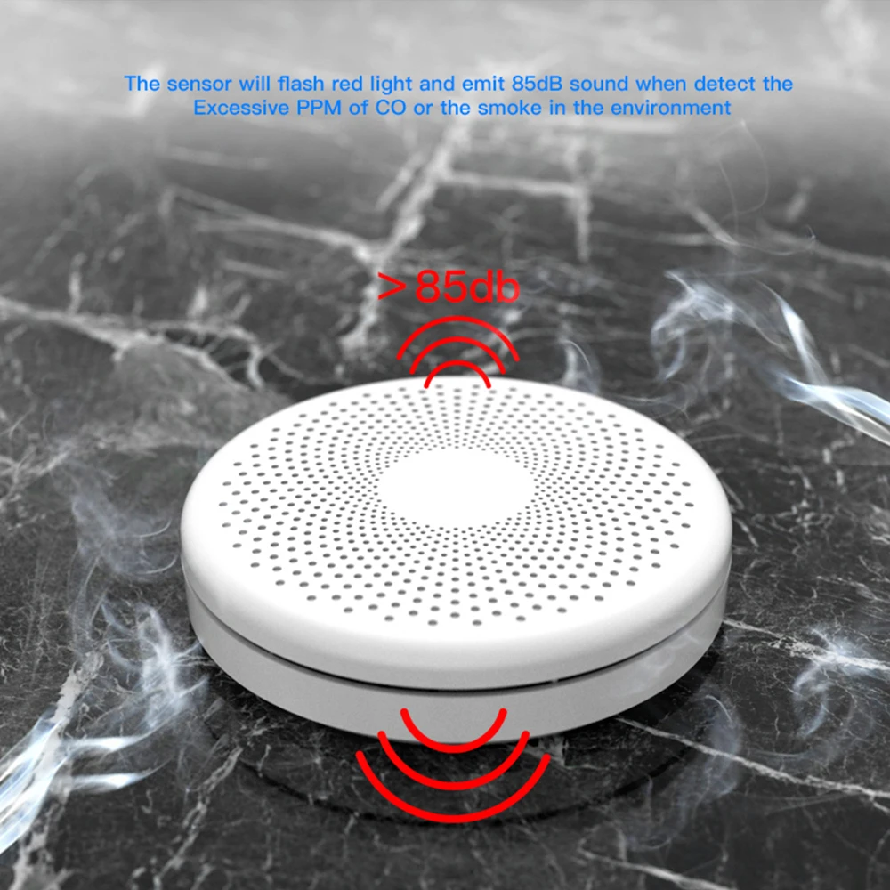 CPVAN Tuya WiFi Smoke & Carbon Monoxide 2 In 1 Detector Combination CO Smoke Alarm Sensor 85dB Sound Alert Security Protection