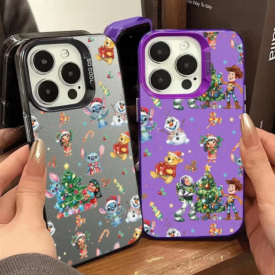 Colored Silver Case for Apple iPhone 11 13 15 Pro Max 12 14  XR X XS Shockproof Shell Phone Cover Disney Stitch Winnie Christmas image 2