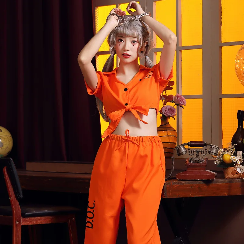 Sexy Prisoner Game Role-Plang-Kostüm für Par Damen Prisoner Cosplay Outfit Halloween Theme Gathering Ensemble