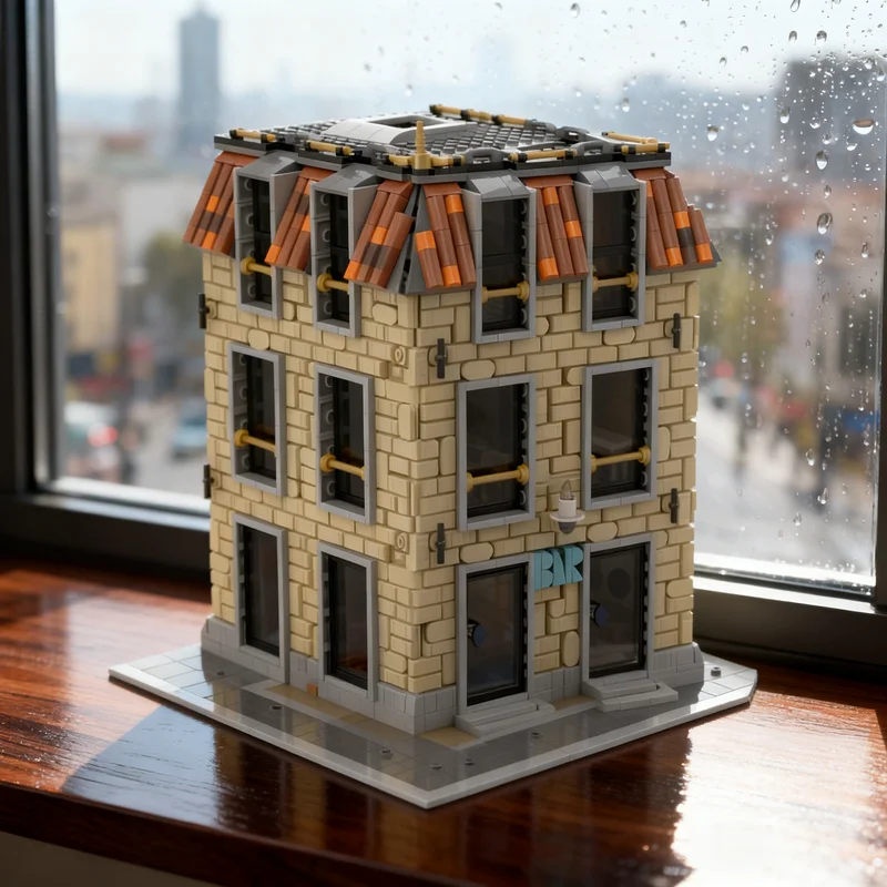 

3103 детали MOC: Современная модульная модель городского пейзажа «Уголок старого города», конструктор, игрушка, подарок, креативный коллекционный предмет для демонстрации, премиум-класса