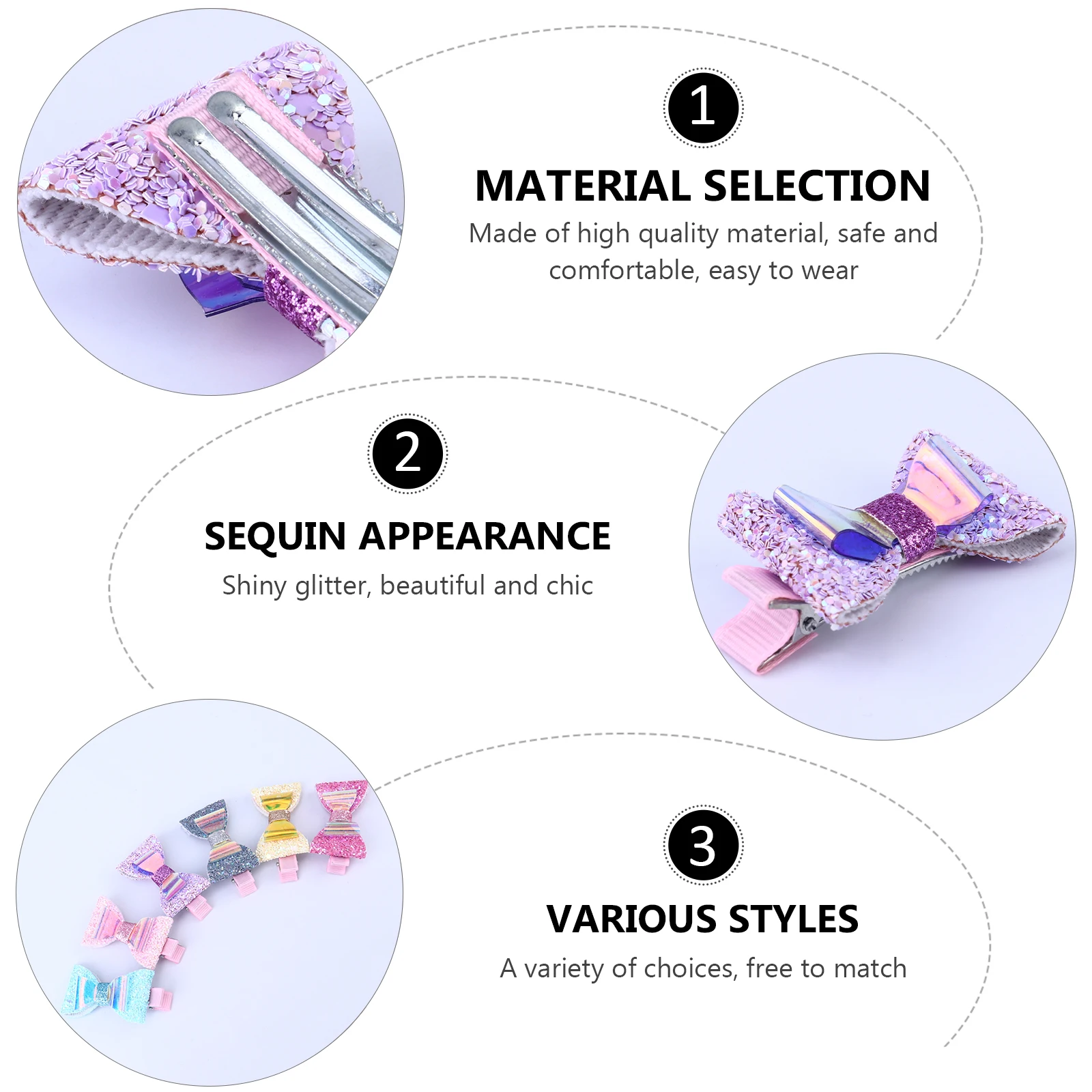 

6 Pcs Sequins Hair Bows Clip Accessories Barrettes Small Clips for