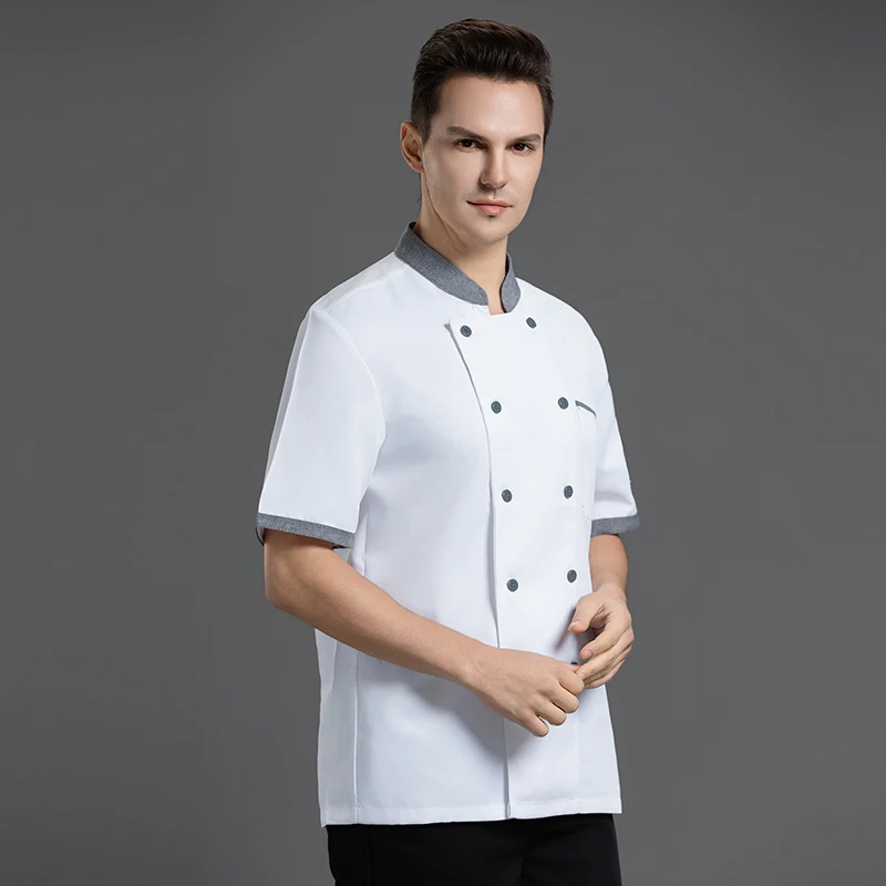 Keuken Jas Bakkerij Korte Mouw Cook Kostuum Voor Mannen Restaurant Chef-Kok Uniform Top Catering Werkkleding Hotel Vrouwen Elastische Jas