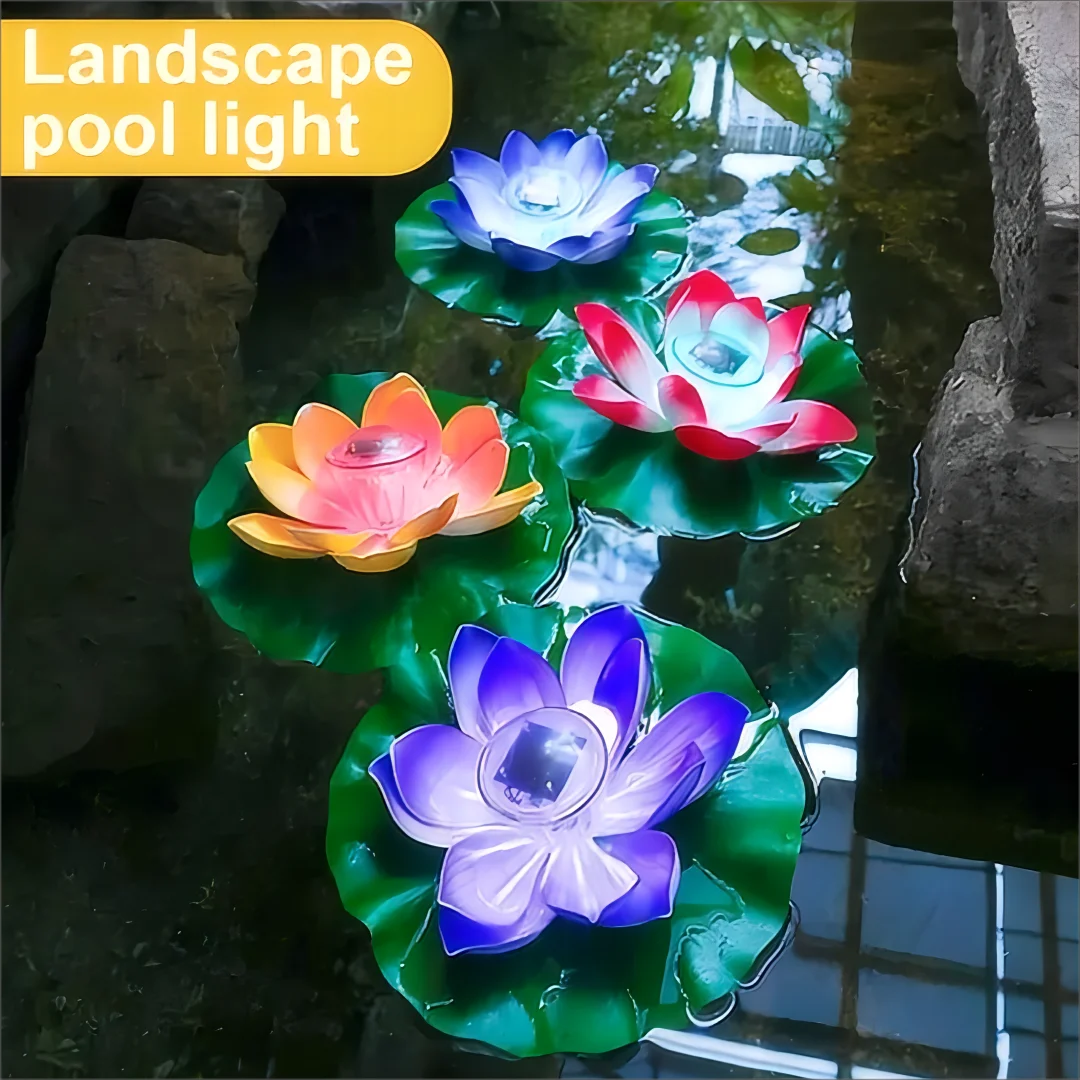 1pc Solar Floating Lotus Shape Water Surface Decor Fountain Decor Bird Bath Lotus Waterscape For Fish Tank Pool Pond Outdoor Gar
