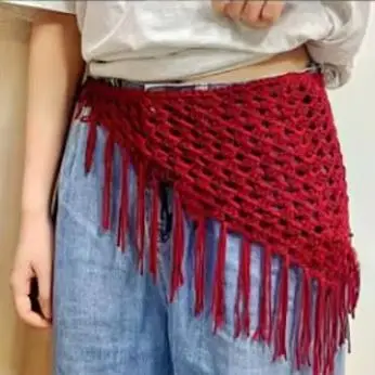 

Hollowing Out Bohemian Triangle Headscarf Ethnic Style Turban Hair Scraf Multifunctional Tassel Hip Apron Waist Band