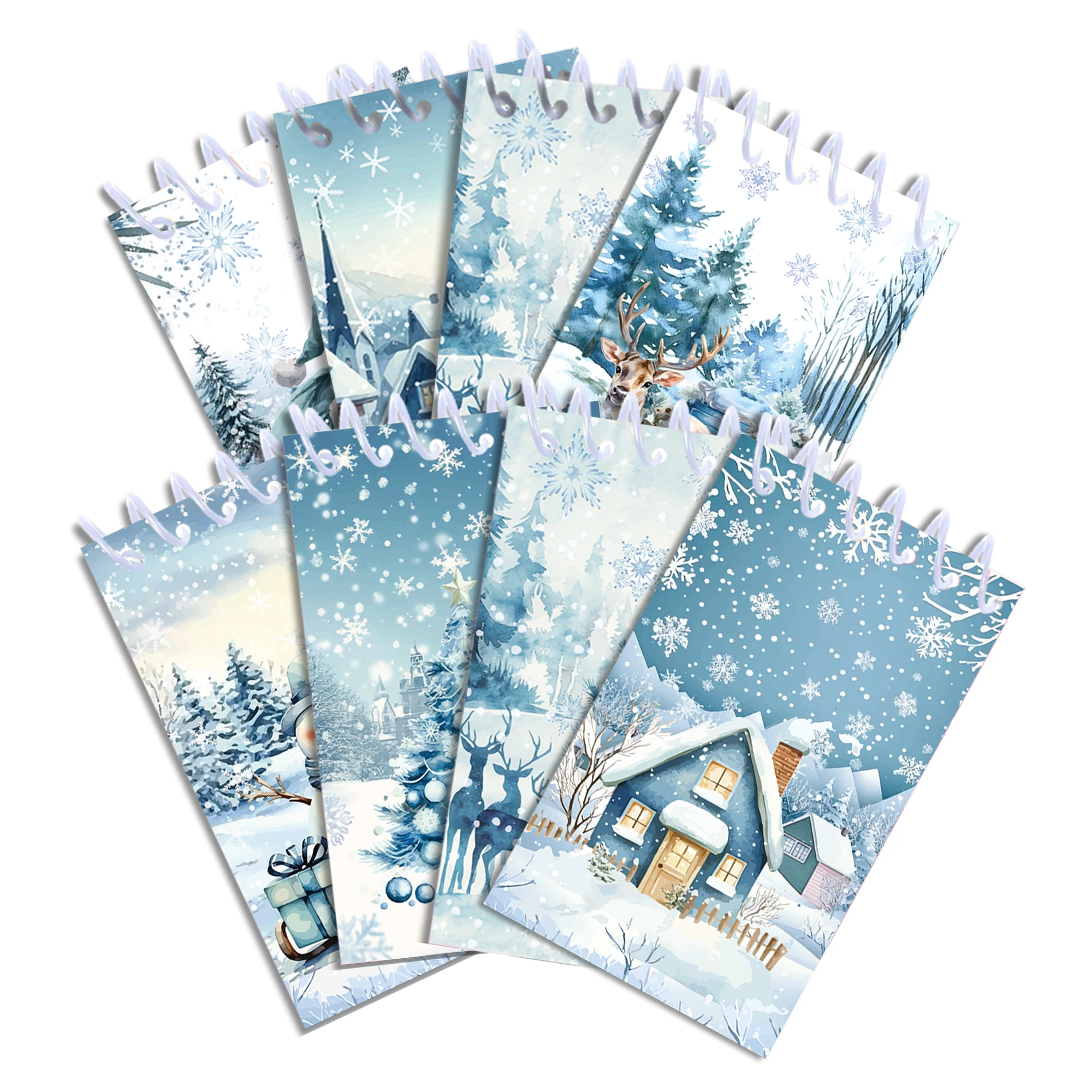 8 pçs natal espiral bloco de notas mini caderno para o natal inverno crianças escola festa favores floresta flocos de neve árvore elk presentes de ano novo
