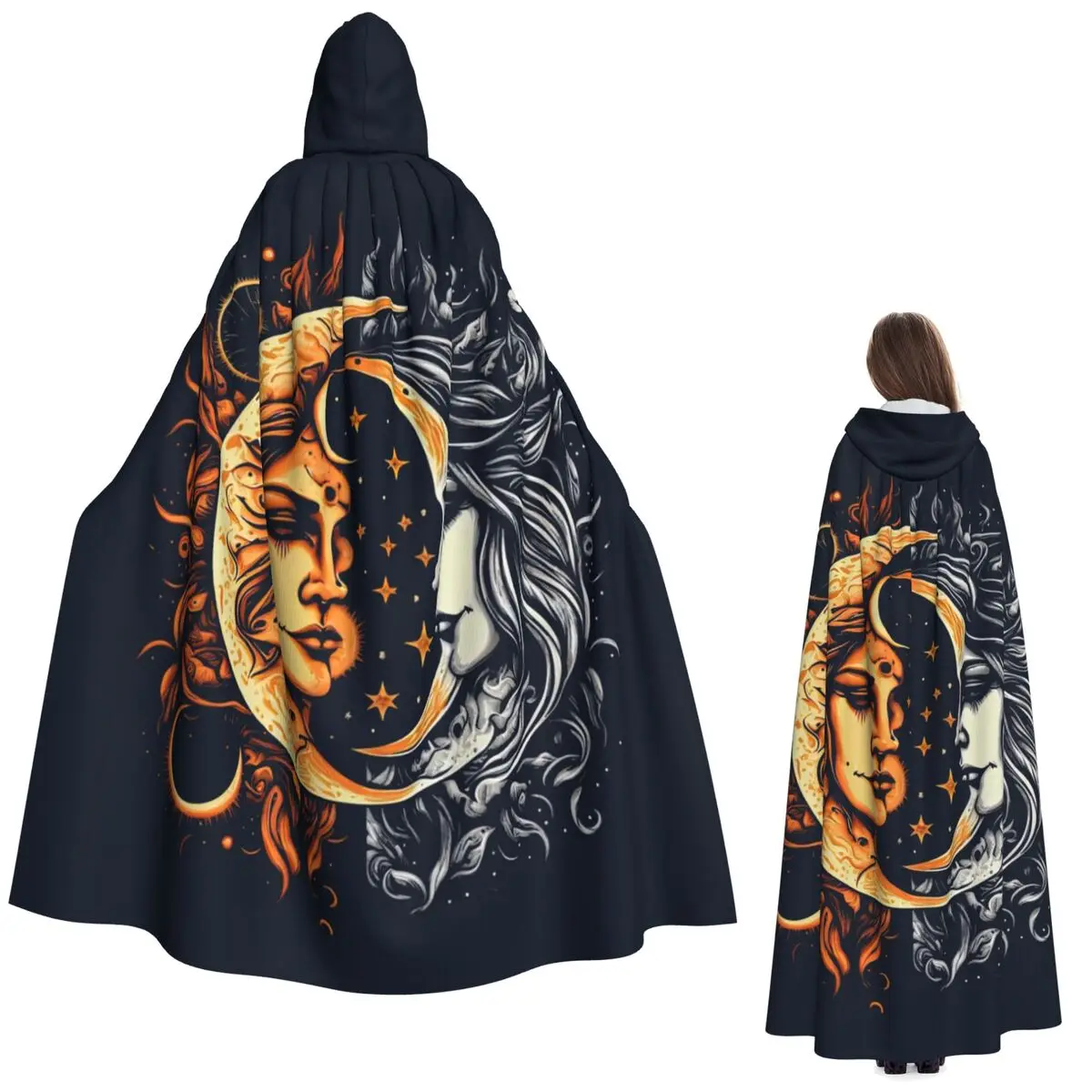 

Винтажный длинный плащ с капюшоном «Солнце и луна», средневековый костюм ведьмы, накидка для косплея, пальто на Хэллоуин для взрослых, унисекс
