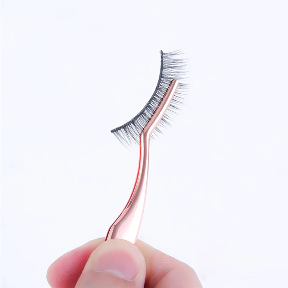 2Pcs Metal Eyelash Tweezers with Curved Tip for Women Easy Maneuver Into Any Direction Or Angle Rose Gold Eyelashes Tweezers
