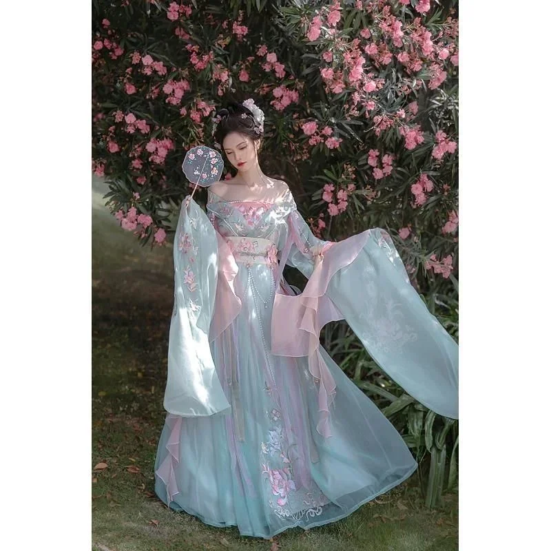 8 Pcs Set LianShengWanWu WeiJin Dynasty Hanfu Dress Multi Accessory Blue Green Pink Summer Fairy Traditional Chinese Style Set