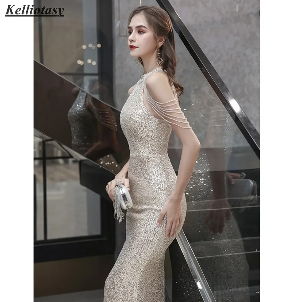 Exquisite Sequined Bridal Party Dresses Mermaid Style Halter Beadings Luxury Women Party Bridesmaid Dresses For Wedding 2025