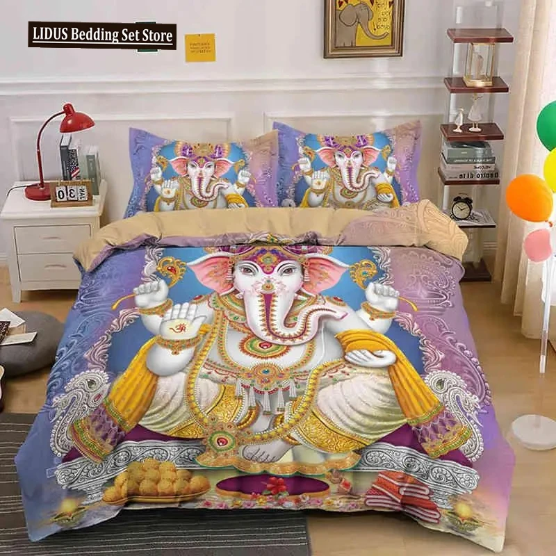 

Ganesha Duvet Cover Set Bohemian Elephant Bedding Set Microfiber Bedclothes Double Queen King Size Quilt Cover For Teens Adults