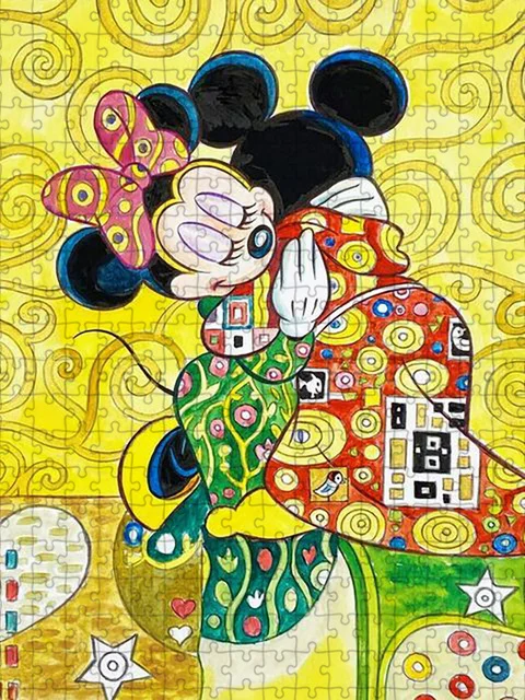 Oleisty Disney Mickey Mouse Cute Cartoon Puzzle 300/500/1000 sztuk drewniany ręcznie robiony gra Puzzle zestaw podarunkowy