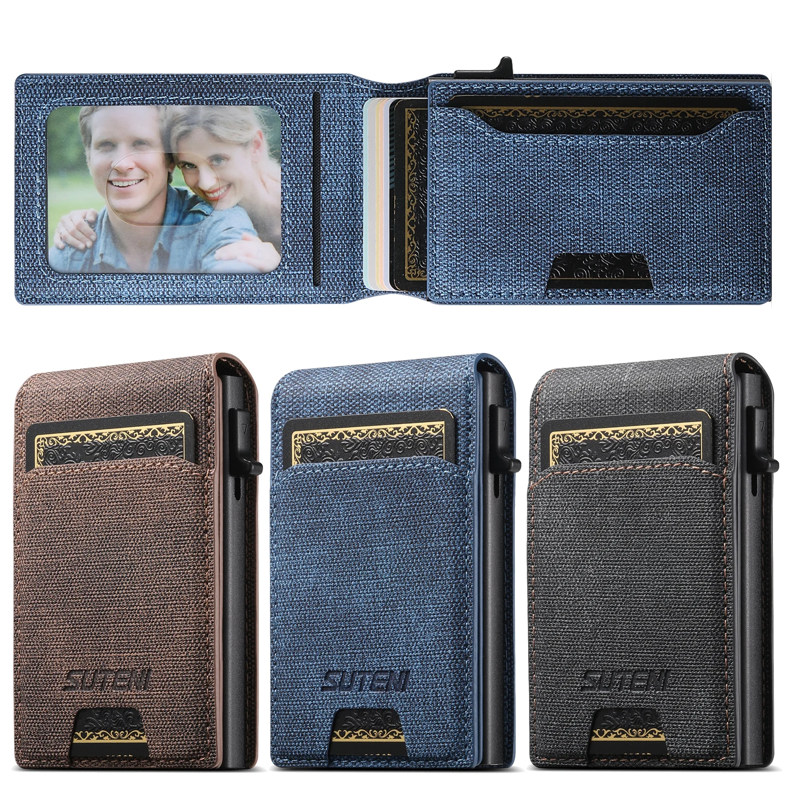 SUTENI Card Slot Wallet Flip Cover PU Leather card box Pressing The Button Automatically Ejects The Card Frosted Feel