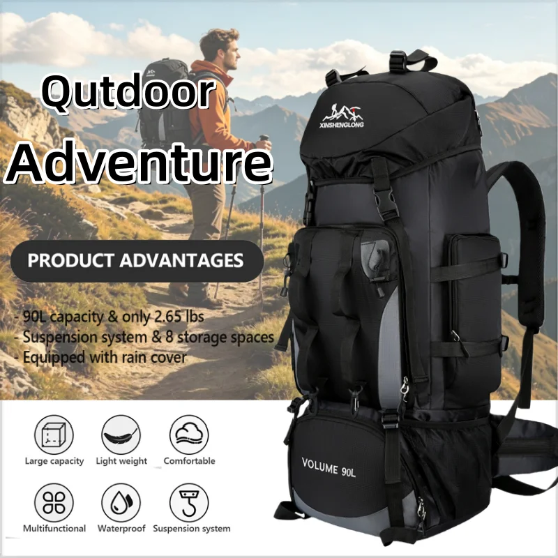 90L Waterproof Hiking Backpack Camping Rucksack Large Capacity Travel Outdoor Sports Bag for Trekking Backpacking Adventure