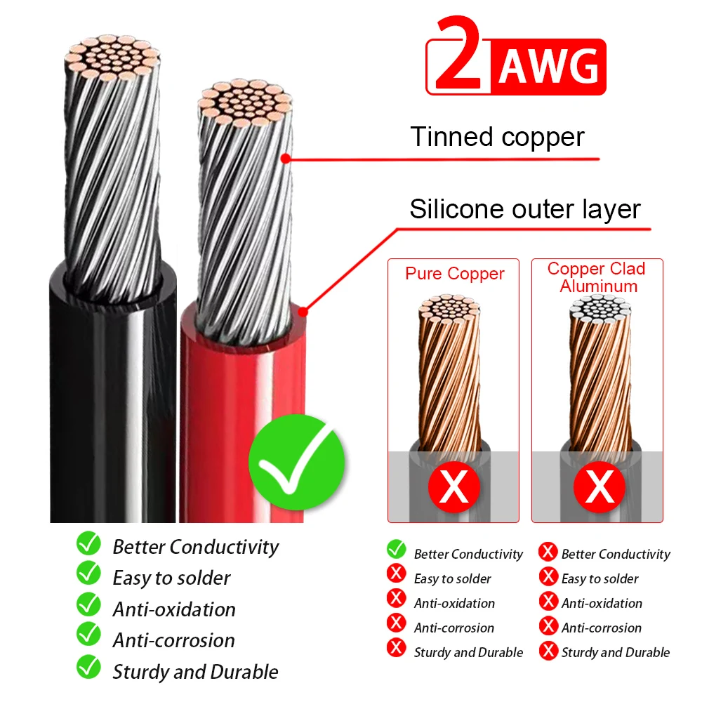 2/4/AWG Car Battery Connector Power Inverter Cables 30cm 50cm Marine Battery Cable silica gel Insulated Jacket For Auto Boats