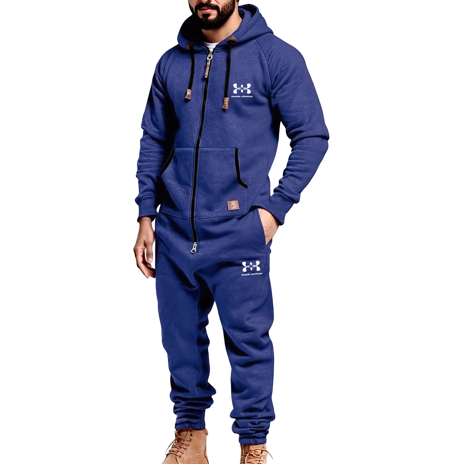 

Men's Casual Fashion Print Hooded Romper with Zipper Pockets Drawstring Outdoor Warm Autumn Winter Clothing