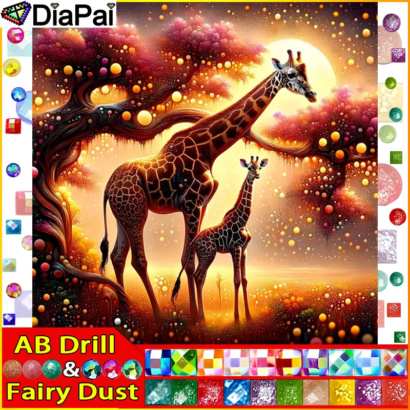 DiaPai Fairy Dust AB Square/Round Drill 5D DIY Diamond Painting "Giraffe Animal" Embroidery Cross Stitch Full Rhinestone Decor