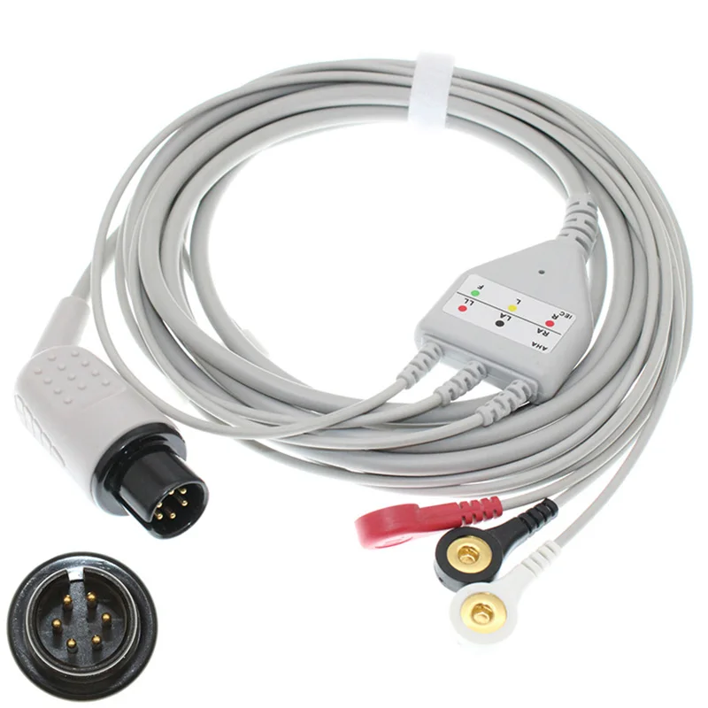 

6pin ECG EKG 3/5 Lead one-piece Cable and Electrode Leadwire for AAMI6P Patient monitor, Snap/Clip/VET Alligator clip.