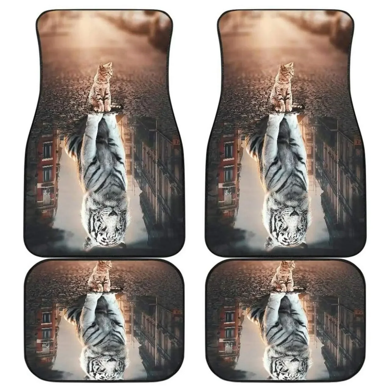 Cat Dream Become Tiger Car Floor Mat Vintage Black Carpet Anti-Slip Rubber Mat Pack of 4 Car Accessories Car Floor Mats