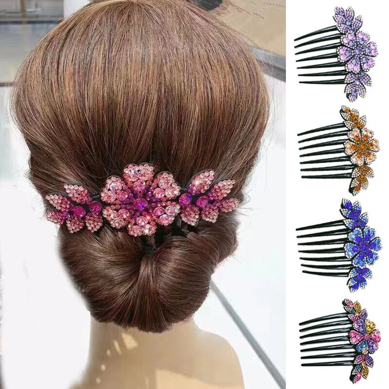 Crystal Bridal Hair Clips Comb Bride Bridesmaid Flower Rhinestone Wedding Hair Pins Women Headpiece Hair Accessories Jewelry