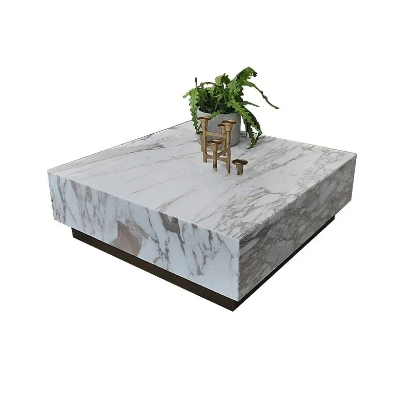 Marble square stainless steel coffee table Hotel sales exhibition hall Engineering lobby Reception large coffee table