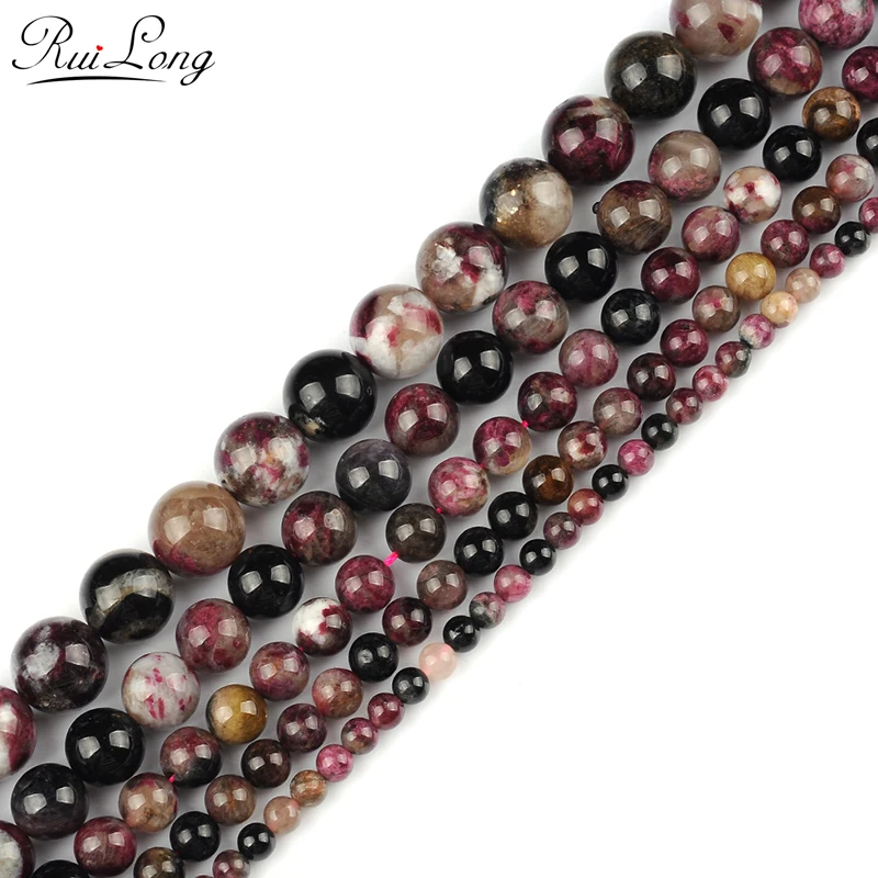 4/6/8/10/12mm Natural Multicolour Tourmaline Gemstone Round Spacer Loose Stone Beads for Jewelry Making 15.5