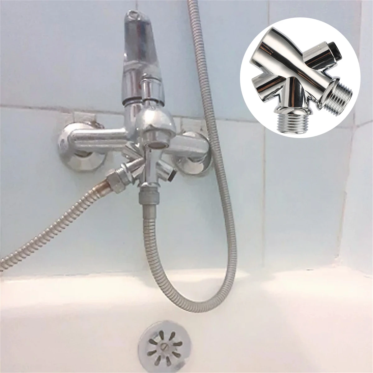 Bathing Room Shower Head Water Splitter 1/2" Female Thread Inlet Male Outlet Chrome 3-Way Tap Diverter 1.5/2m Copper Core Hose view 6