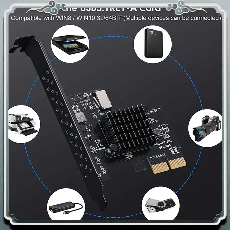 Premium 2X PCI-E 2X To USB3.1 A-Key Gen2 Front Type-E Expansion Card,10Gbps Type-E 20-Pin Front Panel Connector Riser Card