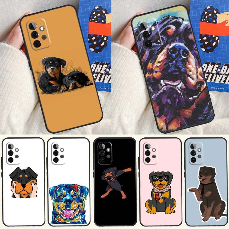 Cartoon Rottweiler Dog Case For Samsung Galaxy A22 A16 A33 A36 A56 A26 A15 A55 A53 A35 A32 A52 A54 A34 A14 A05 A06