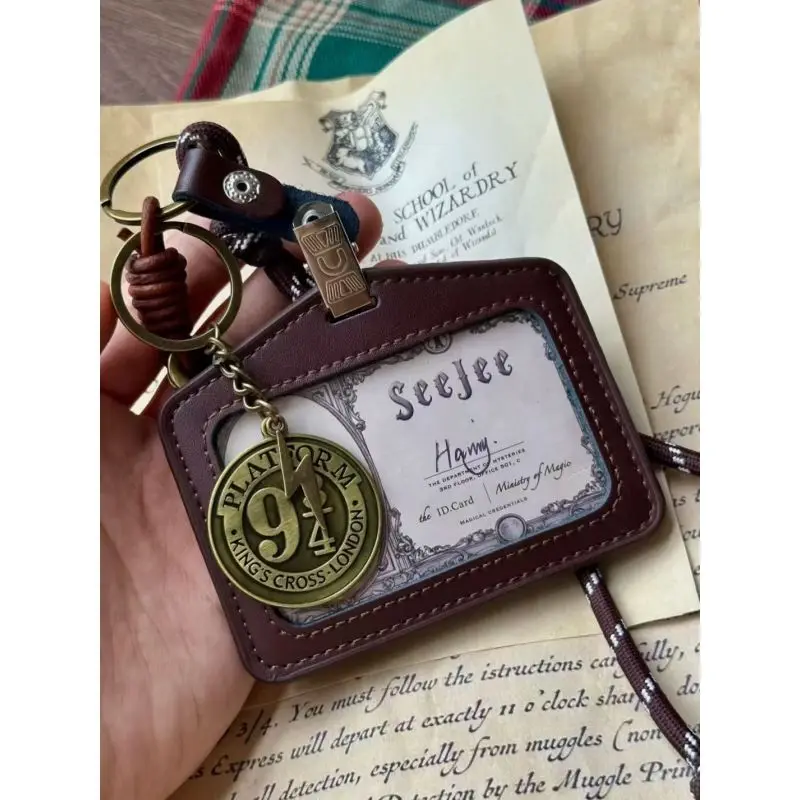 Llavero Mágico de Harry Potter con Colgante, Cuerda Combinada, Tarjetero de Cuero, Set de Tarjetas, Regalo para Parejas