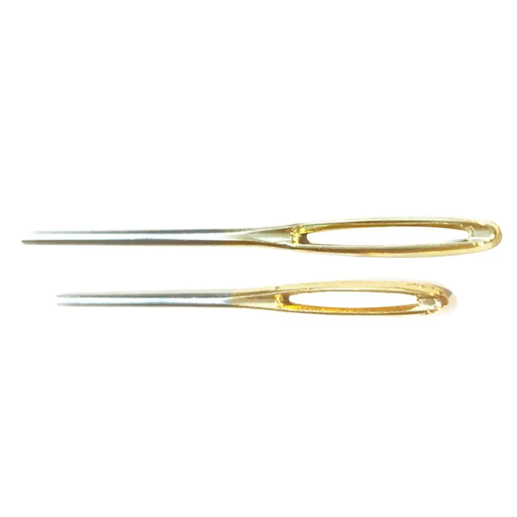 2pcs Metal Large Eye Golden Tail Blunt Needles Hand Sewing Needles Yarn Knitting Needles Darning Knitting Crochet Tool